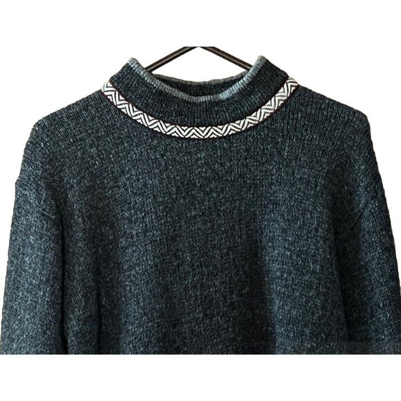 Skjaeveland Of Norway Women's Small Pure New Wool Sweater Charcoal Gray Red - Picture 2 of 7